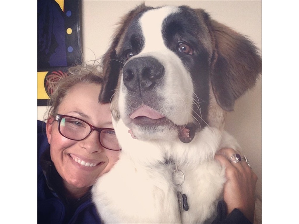 Me and Moose, a St. Bernard. His head is two times the size of mine